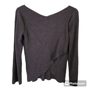 Babaton kitano dark grey ribbed wool and linen blend top
